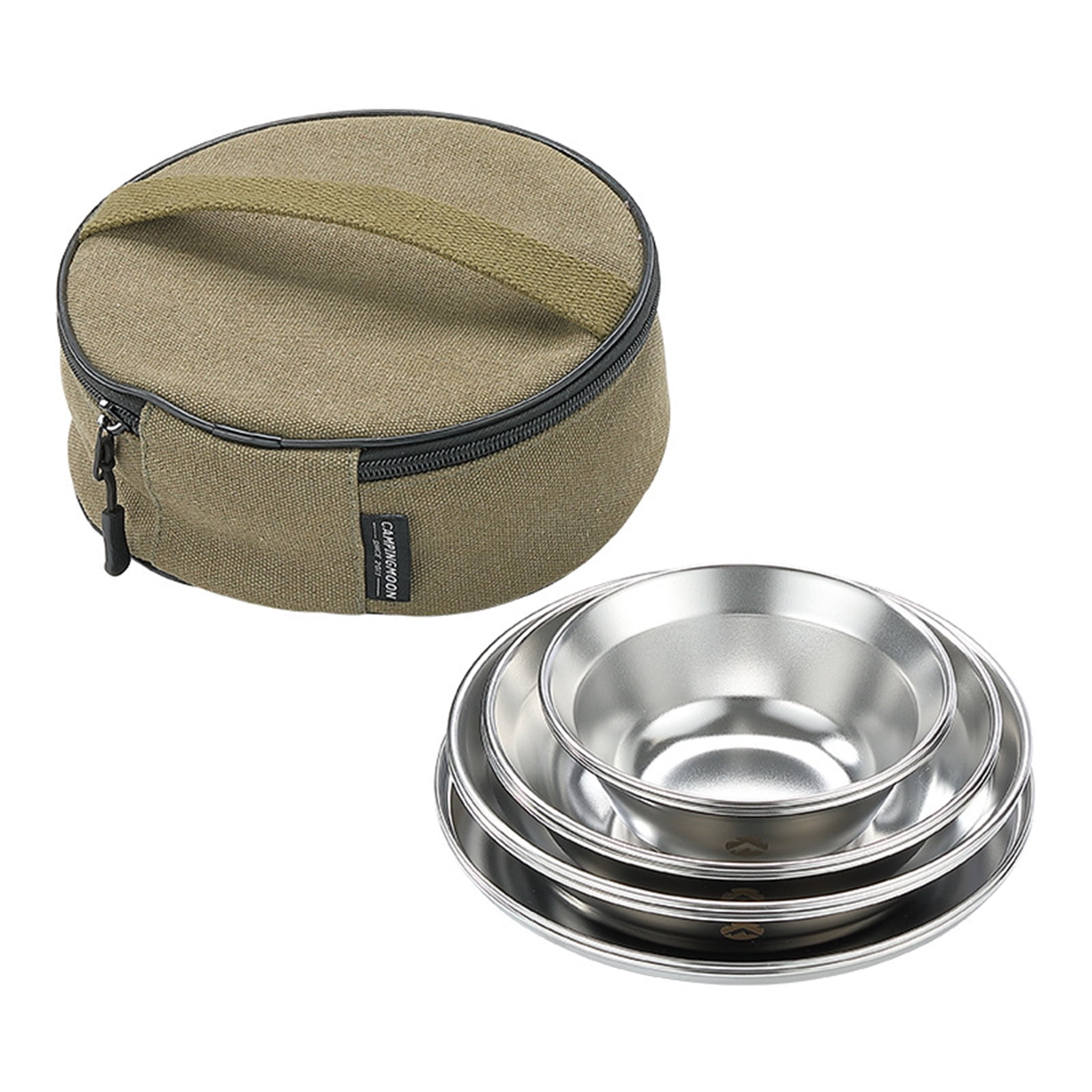 CAMPINGMOON 8pcs Stainless Steel Plates and Bowls Set Camping Dinner