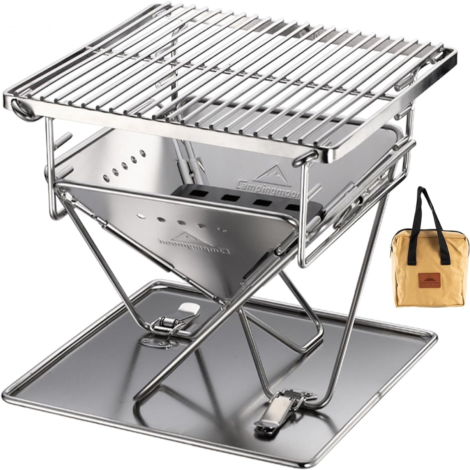 CAMPINGMOON Stainless Steel Portable Camping Fire Pit Foldable Wood
