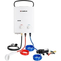 CAMPLUX 1.32 GPM 34,000 BTU Outdoor Portable Propane Tankless Water Heater Set, White