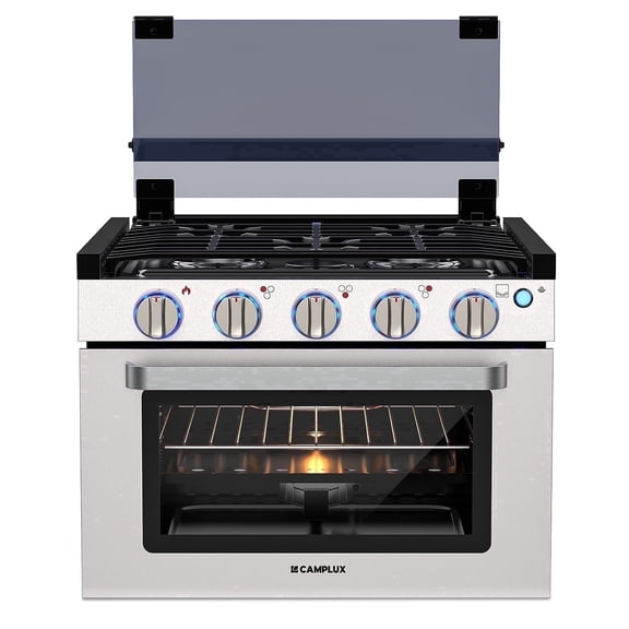 CAMPLUX Classic 17 In RV Propane Gas Range Oven with 3 Burners Cooktop, Stove Oven Combo, Stainless Steel