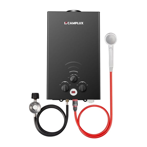 Camplux BW264B black portable propane tankless outdoor water heater, 2.64 GPM, 68,000 BTU