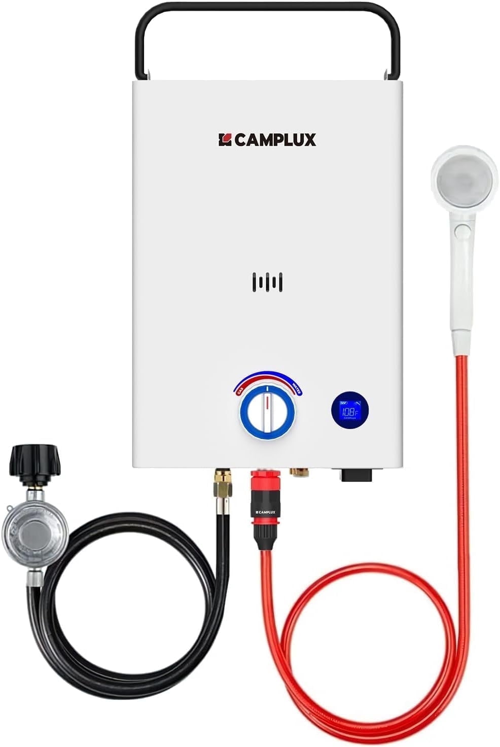 CAMPLUX First 2.64GPM 68,000 BTU Portable Propane Outdoor Tankless Water Heater F10, Camping Water Heater with LED Digital Display