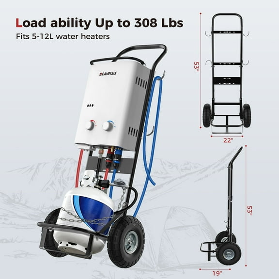 CAMPLUX 300 lb. Capacity 2-Wheel Folding Steel Hand Truck for Portable Water Heater