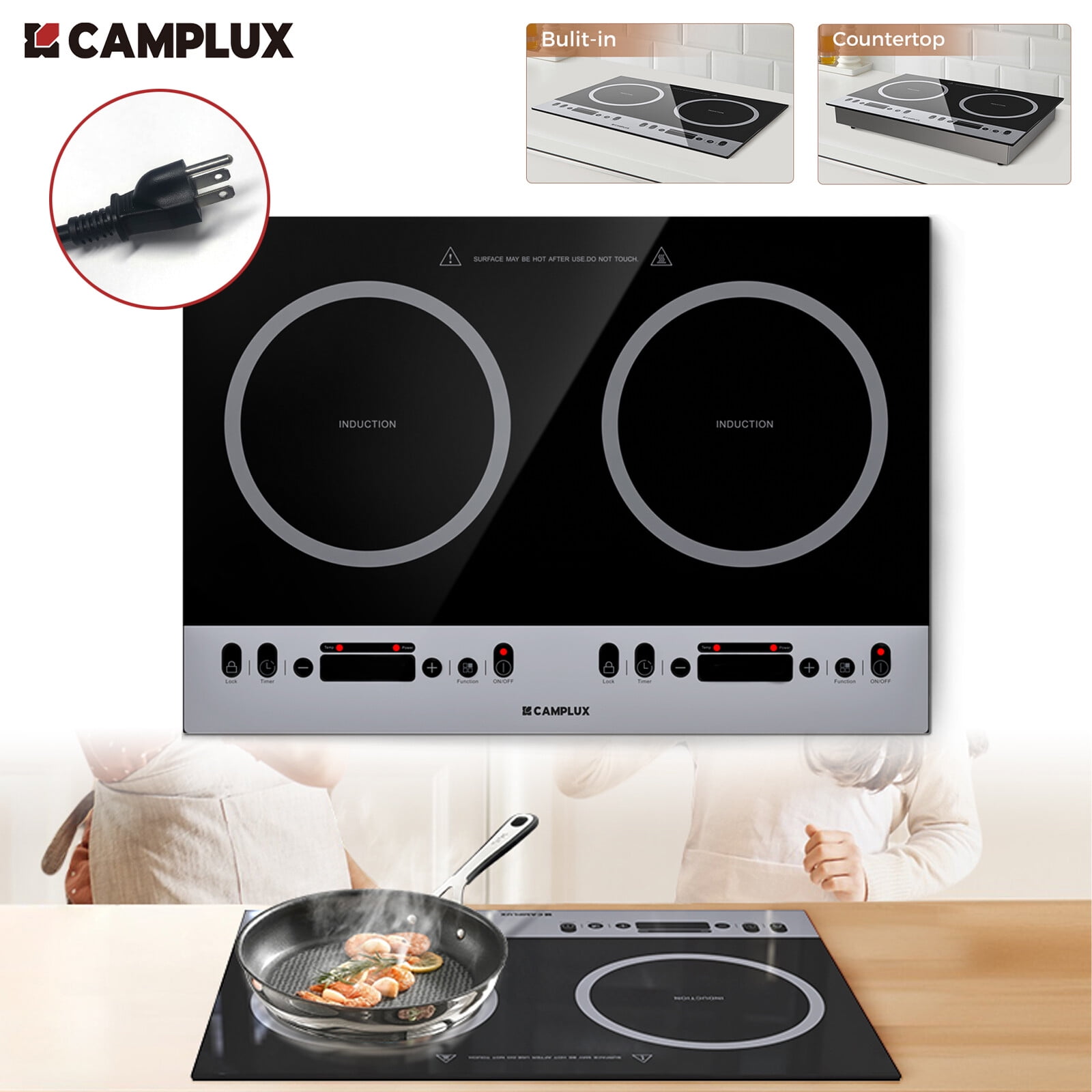 CAMPLUX Electric Induction Cooktop 1.8kW Countertop/Built-in for RV,Mini Kitchen