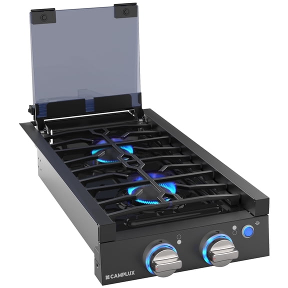 Camplux 12 Inches Gas Range 2 Burners Propane RV Cooktop Stove 13,000 BTU, 12V