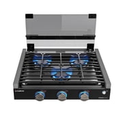 CAMPLUX Classic 21 Inches RV Propane Cooktop with 3 Burners, Slide-in, Gas Rangetop with Tempered Glass Cover for Camper Trailers, Motorhomes, and Boats