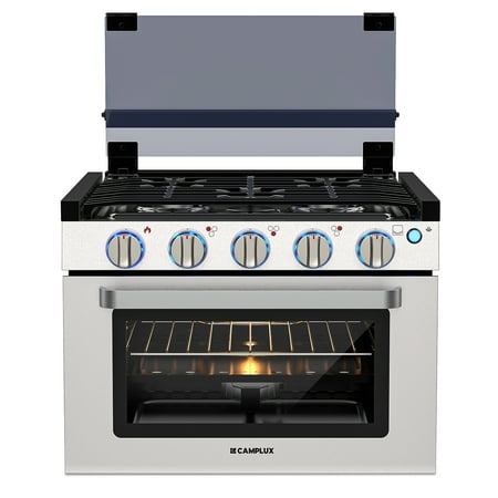 CAMPLUX RV Stove Gas Range 17 inches Tall, Outdoor Gas Range Oven with 3 Burners Cooktop for RV, RGS17MSF, Stainless steel