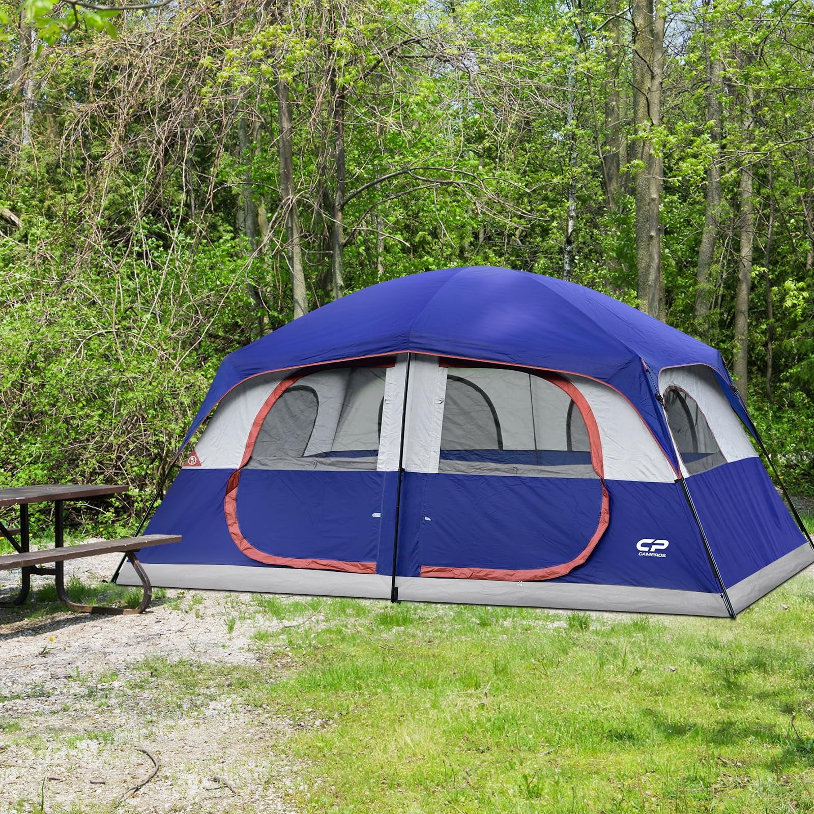 CAMPROS CP Tent 12 Person Camping Tents, 2 Room Weather Resistant Family Cabin Tent, 6 Large Mesh Windows, Double Layer, Divided Curtain for Separated Room, Portable with Carry Bag