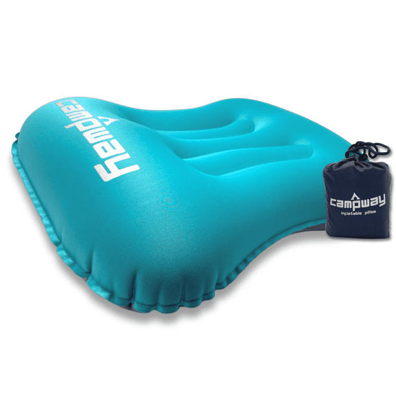 CAMPWAY Inflatable Camping and Travel Pillows with Travel Bag- Water-Resistant-Compressible Air Pillow for Neck and Back Support-Packable Pillow for Camping-Hiking and Backpacking-Pack of 1-Cool Blue