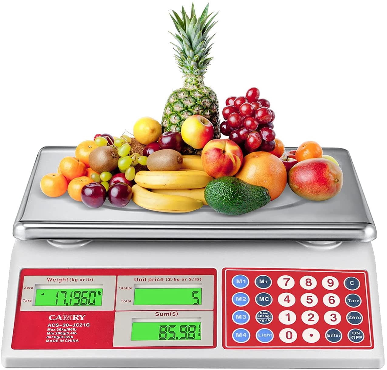 CAMRY Price Computing Commercial Scale 66lb for Food Meat Produce with Backlight Stainless Steel Platform
