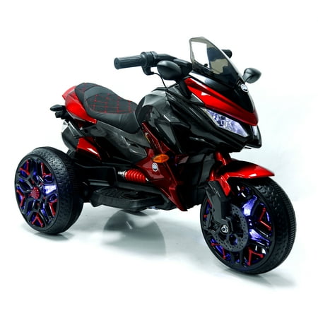 POVANLI 12V 3 Wheels Kids Ride on Motorcycle with Slow Start, Power Display, PU Seat, Training Wheels, Manual Throttle, Lighting Wheels, Bluetooth, USB, MP3 for Children Aged 3-5, Gift (Red)