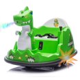 thumbnail image 1 of POVANLI 12V Kids Ride on Electric Dinosaur Bumper Car W/Parents Control, Slow Start, 2WD, Spray With Light, 360 Degree Rotation, Safety Anti-Collision Strip, Music for 2-5 Yr Children Gift (Green), 1 of 17