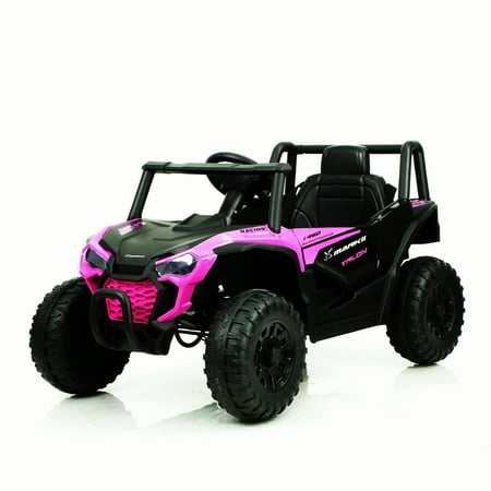 POVANLI 12V Kids Ride on Electric Toy UTV Car W/Parents Remote, One Button Start, Slow Start and Stop, Power Display, LED Lights, USB, MP3, Bluetooth for Children Aged 3-6, Gift (Pink)
