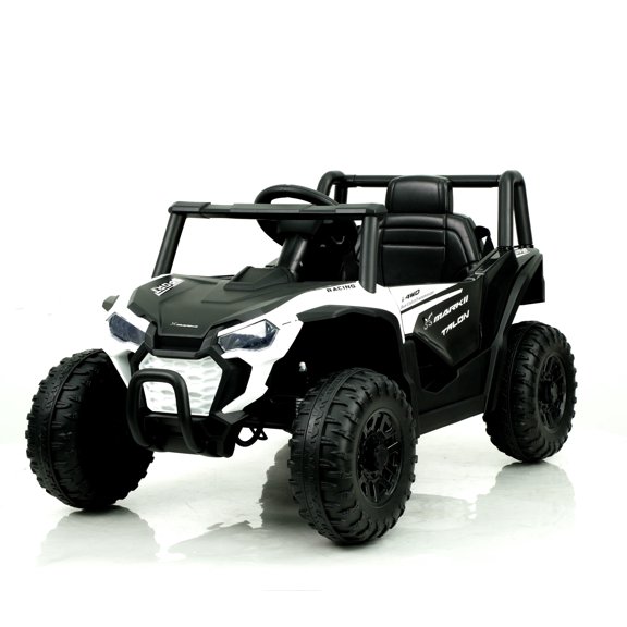 POVANLI  12V Kids Ride on Electric Toy UTV Car W/Parents Remote, One Button Start, Slow Start and Stop, Power Display, LED Lights, USB, MP3, Bluetooth for Children Aged 3-6, Gift (White)