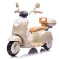 thumbnail image 1 of POVANLI  12V Kids Ride on Three-Wheel Electric Motorcycle with Slow Start, Power Display, 2WD, Anti-Slip Tires&Seat, Storage Space, LED Lights, Bluetooth, MP3, USB for Children Aged 3-6 Gift (Beige), 1 of 13