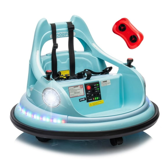 POVANLI 12V Ride on Electric Bumper Car for Kids W/Remote Control,Slow Start,2WD,Power Display,360° Spin,Anti-Collision Padding,Five-Point Safety Belt,MP3,Bluetooth,LED for 2-5 Children Gift(Blue)