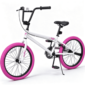 POVANLI 20 Inch BMX Bike for Men and Women, Steel Frame, Aluminum Alloy Rim, 40T Chainring, Anti-Skid Pedals, Rear Caliper Brakes, Disc Brake, Gift (6-8 Yr) (White)