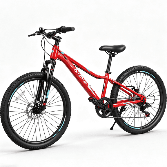 POVANLI 24 Inch Mountain Bike 6 Speed ​​Suspension Fork,Inflatabll Rubber Tires,Aluminum Alloy Rim,Steel Frame,Dual Disc Brake,Suitable for commuting to school and city riding,Gift(Yr 9-12)(Red)