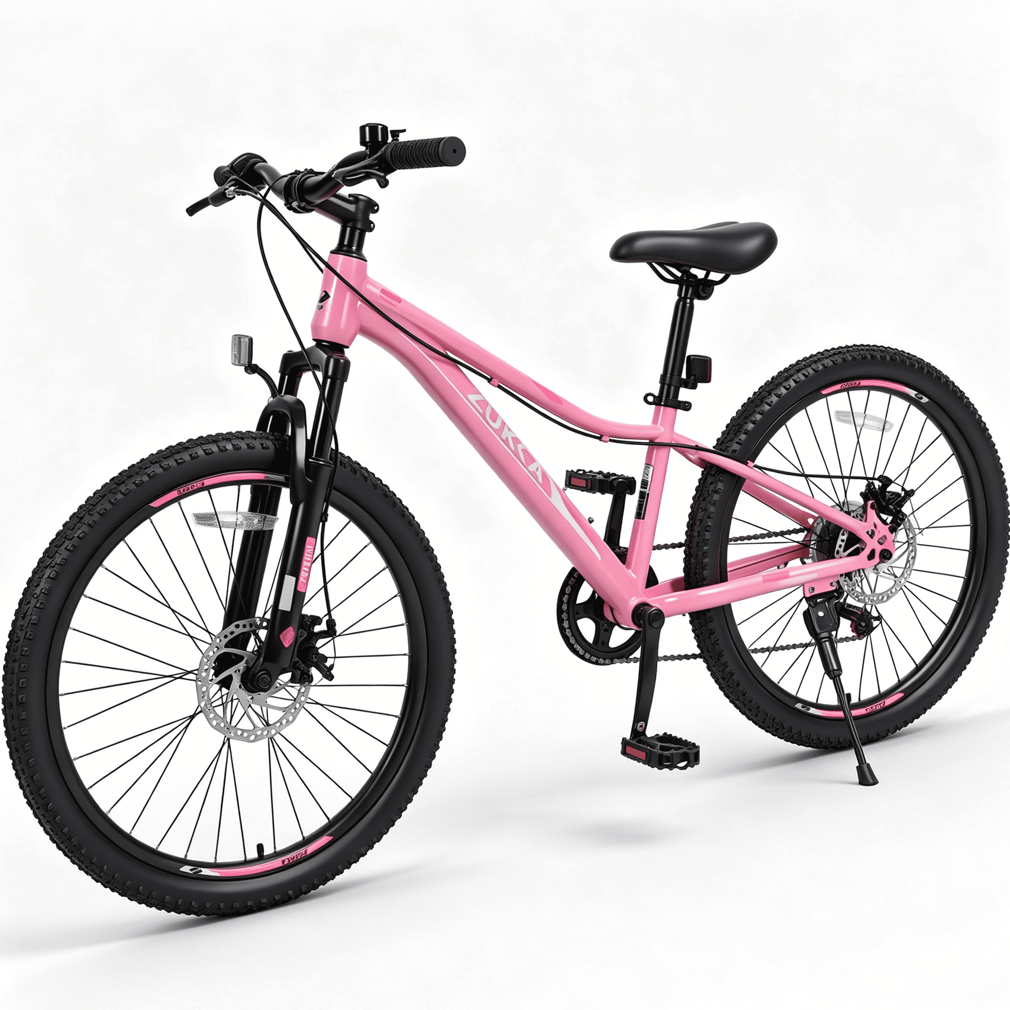 POVANLI 24 Inch Mountain Bike 6 Speed ​​Suspension Fork,Inflatabll Rubber Tires,Aluminum Alloy Rim,Steel Frame,Dual Disc Brake,Suitable for commuting to school and city riding,Gift(Yr 9-12)(Pink)
