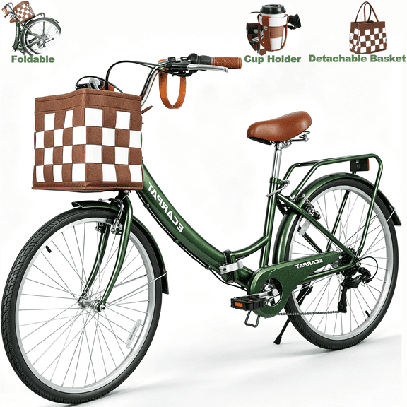 POVANLI 26" 7 Speed Folding Lady Bike,Durable Steel Frame Women Bike,Compact Design for Easy Storage and Commuting