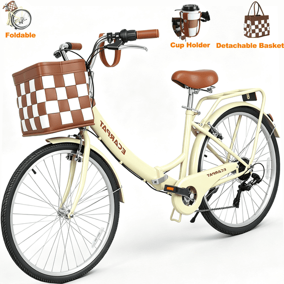 POVANLI 26" 7 Speed Folding Lady Bike,Durable Steel Frame Women Bike,Compact Design for Easy Storage and Commuting
