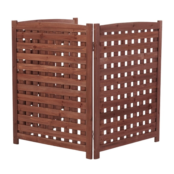POVANLI 3-Panel Outdoor Wood Privacy Fence, 3-Section Privacy Screens, Air Conditioner Fence Panels Trash Can Fence Pool Equipment Enclosure for Garden, Patio, Landscaping, 32" W x 38" H, Brown