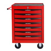 POVANL 7 Drawers Portable Tool Cart with Key Locking, Ball Bearing Drawer Slides and 4 Steering Wheels 2 with Parking Brakes, Steel Tool Box, 200lbs Load for Garage, Workshop and Repair Shops Red