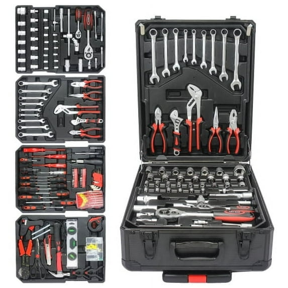 POVANLI 899pcs Home Repair Tool Set Kit,Toolbox Storage Case with 4 Drawers, General Household Tool Kit with Rolling Tool Box Black