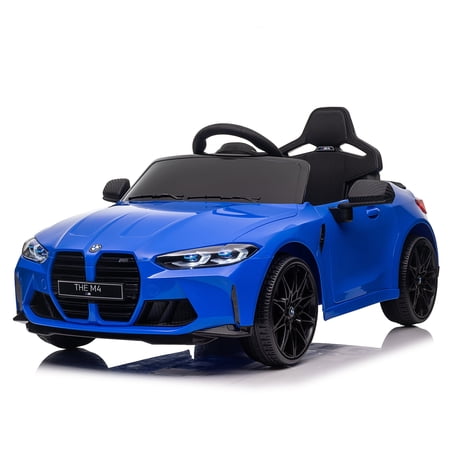 POVANLI BMW M4 12V Kids Ride on Toy Car W/Parents Remote Control, Slow Start, 3 Speeds, Power Display, Power Drive, Shock Absorbing Suspension, USB, MP3, Bluetooth, LED for 3-8 Children Gift (Blue)