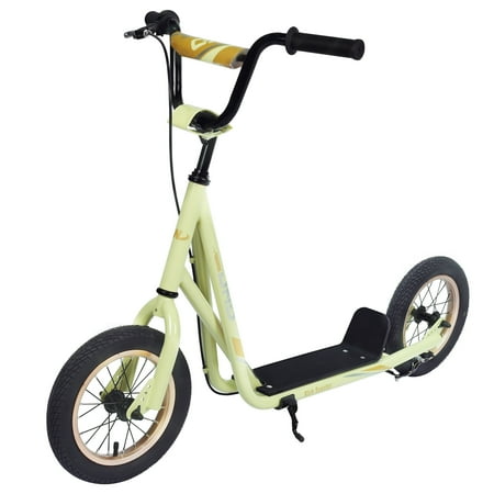 CAMSCH Kick Scooter for 6 - 12 yr with Adjustable Handlebar, 12 Inch Inflatable Wheels, Widened non-slip Footboard, Riding Toys/Ride Ons, Supports 3'7"-5'1" height riders, Light Yellow(Birthday Gift)