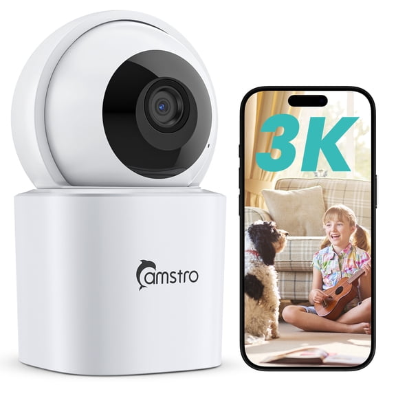 CAMSTRO 3K Indoor PTZ Security Camera, 2.4/5GHz WiFi Baby Pet Monitor, Auto Tracking, Two-Way Audio, Night Vision, SD Cloud Storage, Works with Alexa