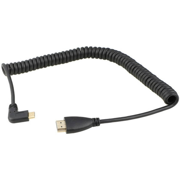 CAMVATE Right-Angle Mini HDMI to HDMI Coiled Cable, 12" to 79"