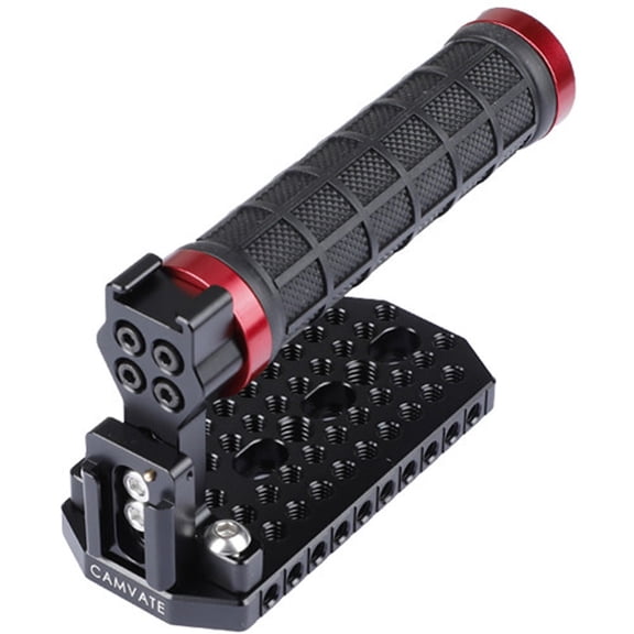 CAMVATE Rubber Handle Grip with Top Cheese Plate & Black Shoe Mount for Blackmagic Design Camera, Red Rings