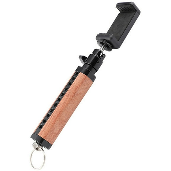 CAMVATE Wooden Handle Grip with Adjustable Smartphone Clip & Mini Ball Head Mount