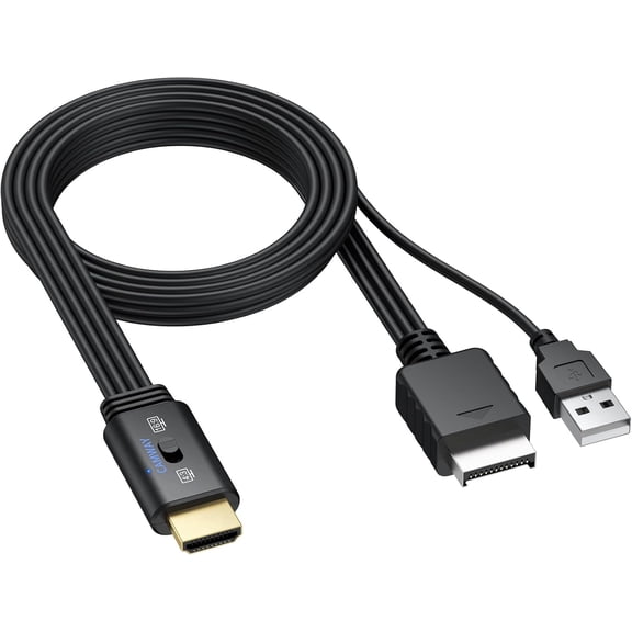 CAMWAY PS2 to HDMI Converter - 4:3/16:9 Conversion 1080P AV to HDMI Adapter Male Cable for PS1/PS2 Retro Gaming Consoles, Plug and Play,Clear Video and Audio