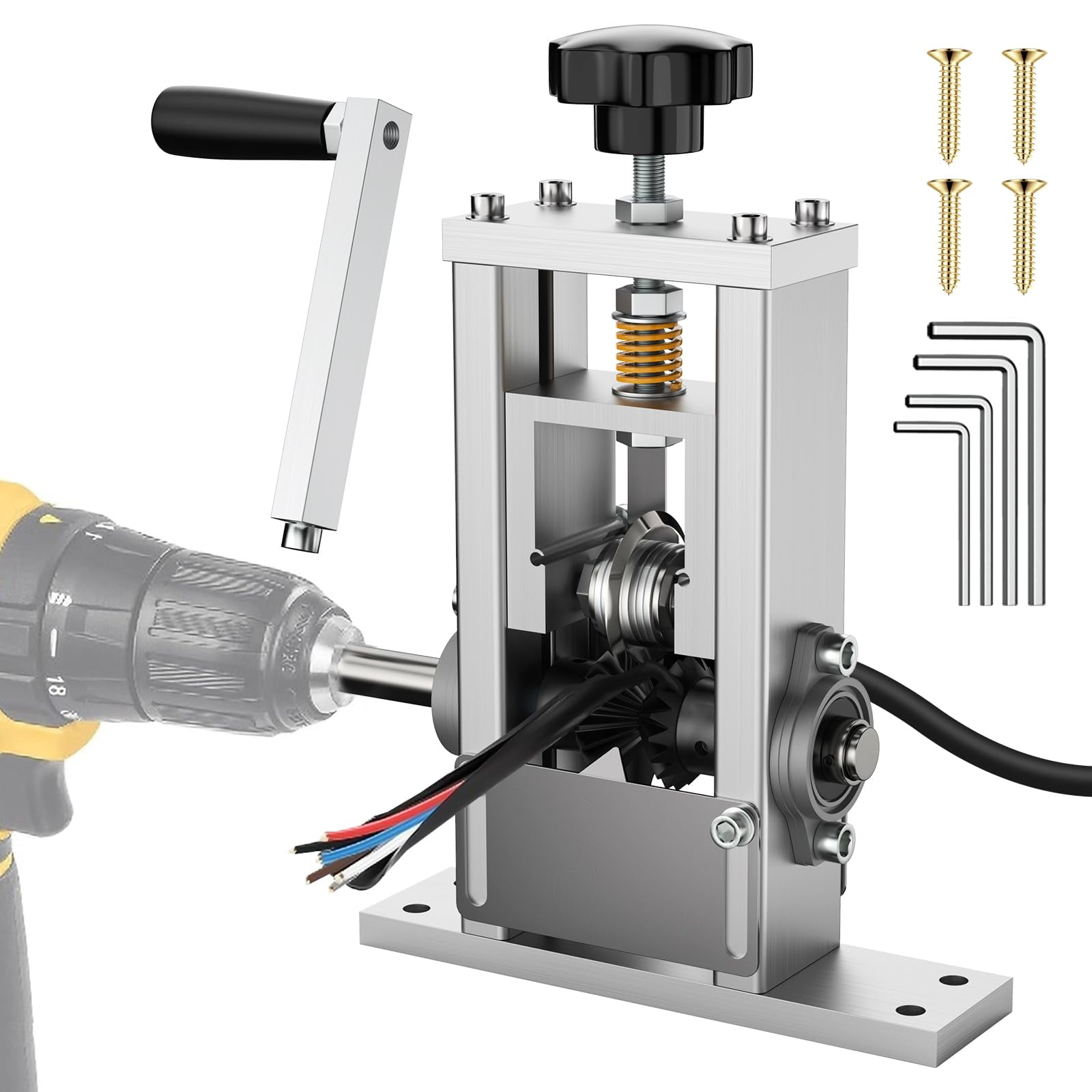 YehgoMade Adjustable Wire Stripper Machine Upgraded Drill Powered Stripper Automatically Strips 18 Awg To 250 Mcm Cables Features Tool Free Adjustment For Easy Efficient Operation
