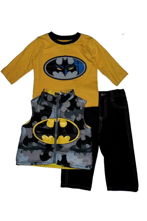CAN DC Comics Baby Baby Boys' Batman 3 Piece Nylon Vest Set, Spectra Yellow, 12 Months