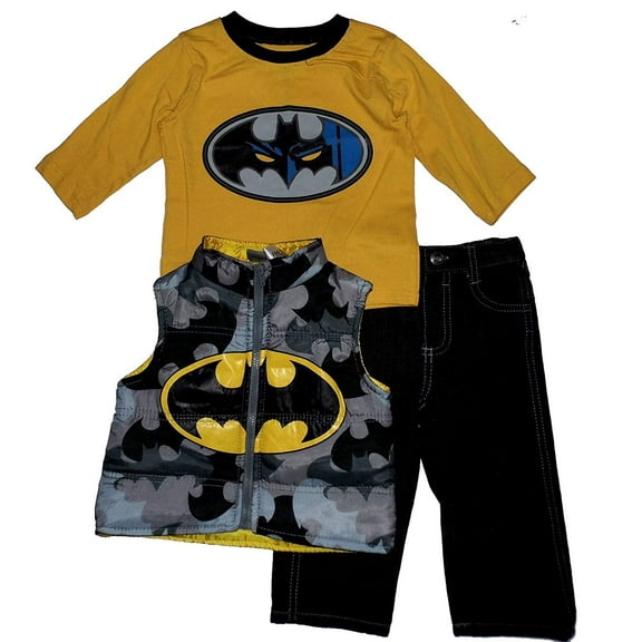 CAN DC Comics Baby Baby Boys' Batman 3 Piece Nylon Vest Set, Spectra Yellow, 24 Months