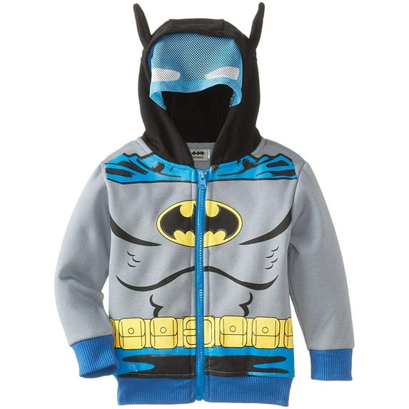 CAN DC Comics Baby Little Boys' Batman Fleece Masked Hoodie, Silver, 2T