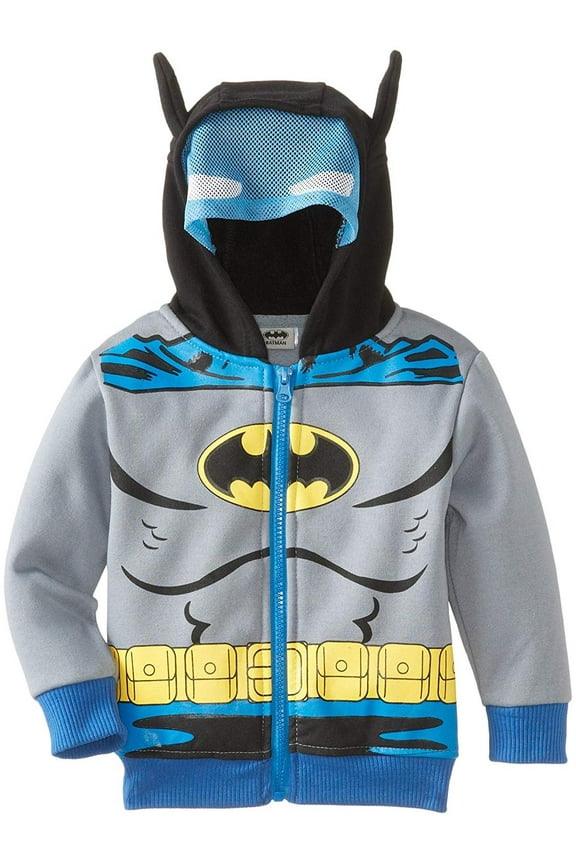 CAN DC Comics Baby Little Boys' Batman Fleece Masked Hoodie, Silver, 2T