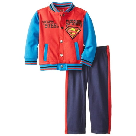 CAN DC Comics Baby Little Boys' Superman 2 Piece Fleece Jacket Set, Chinese Red, 4T