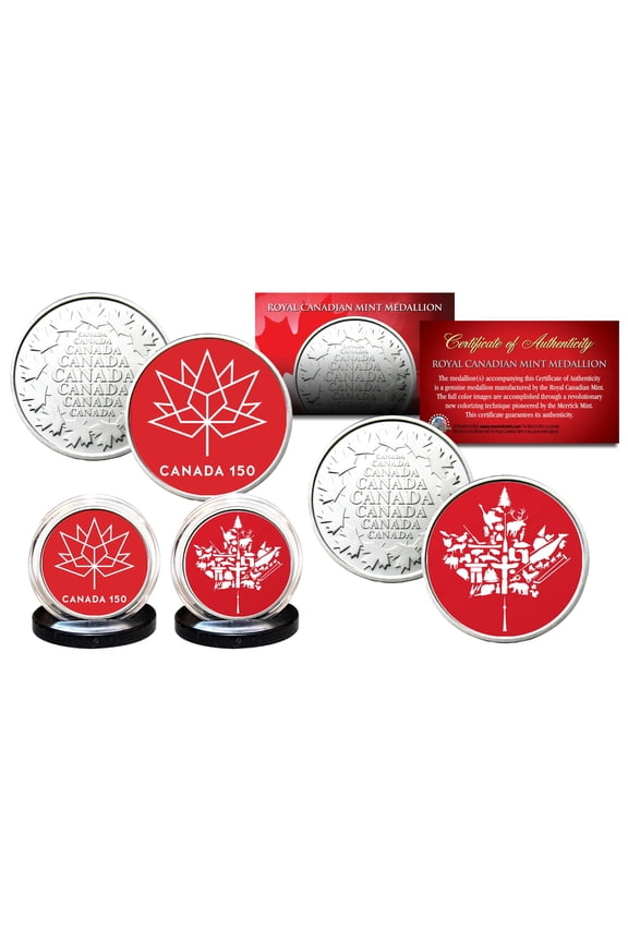 CANADA 150 ANNIVERSARY Royal Canadian Mint Medallions 2-Coin Set - ALL RED LOGOS