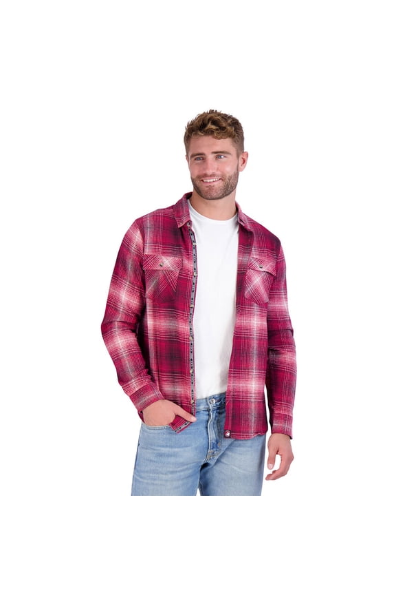 MEN'S FLANNEL WITH CHAMBRAY LINED COLLAR - SIZE: MEN M - RED