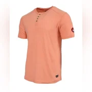 CANADA WEATHER GEAR MENS TRAIL BLAZER HENLEY T-SHIRT - SIZE MEN L - CORAL