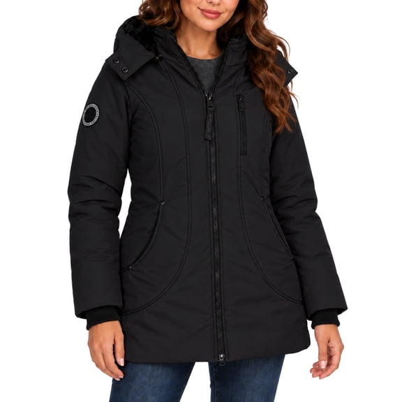 CANADA WEATHER GEAR Womens Softshell Jacket Wind Water Resistant Winter Coat with Mouton Lined Hood