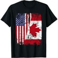 thumbnail image 1 of CANADIAN ROOTS | Half American Flag | CANADA T-Shirt Black Small, 1 of 4