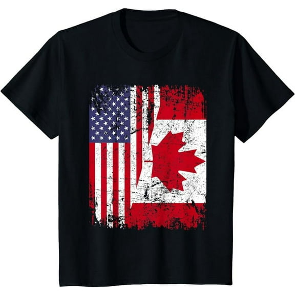CANADIAN ROOTS | Half American Flag | CANADA T-Shirt
