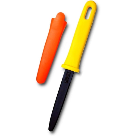 CANARY Cardboard Cutter with Sheath - 7.5" Box Opener Utility Knife Non-Stick Coated Blade for Breaking Down Boxes & Opening Packages Made in Japan, Yellow