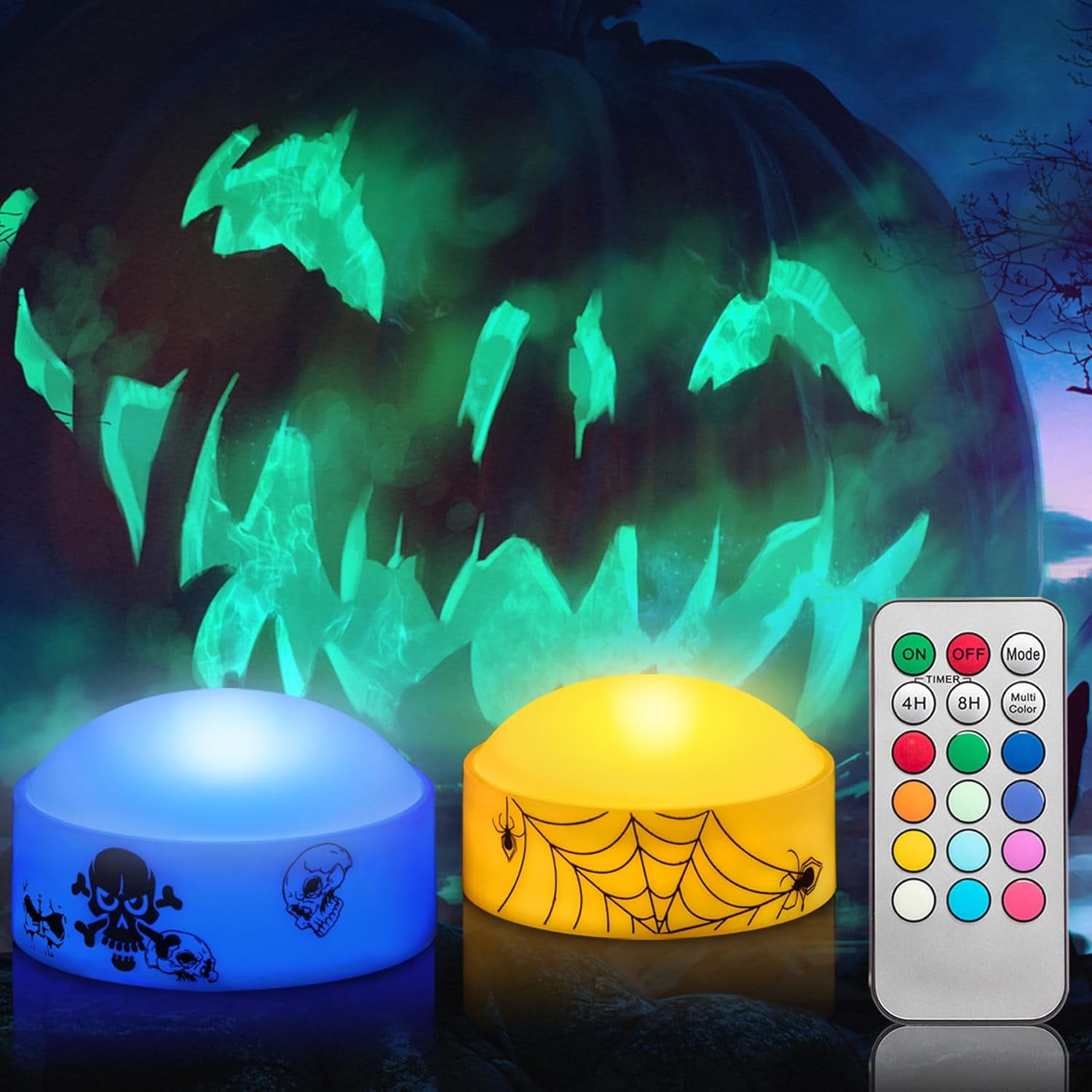 CANDLE IDEA 2 PCS Color Changing Halloween LED Pumpkin Candle Lights