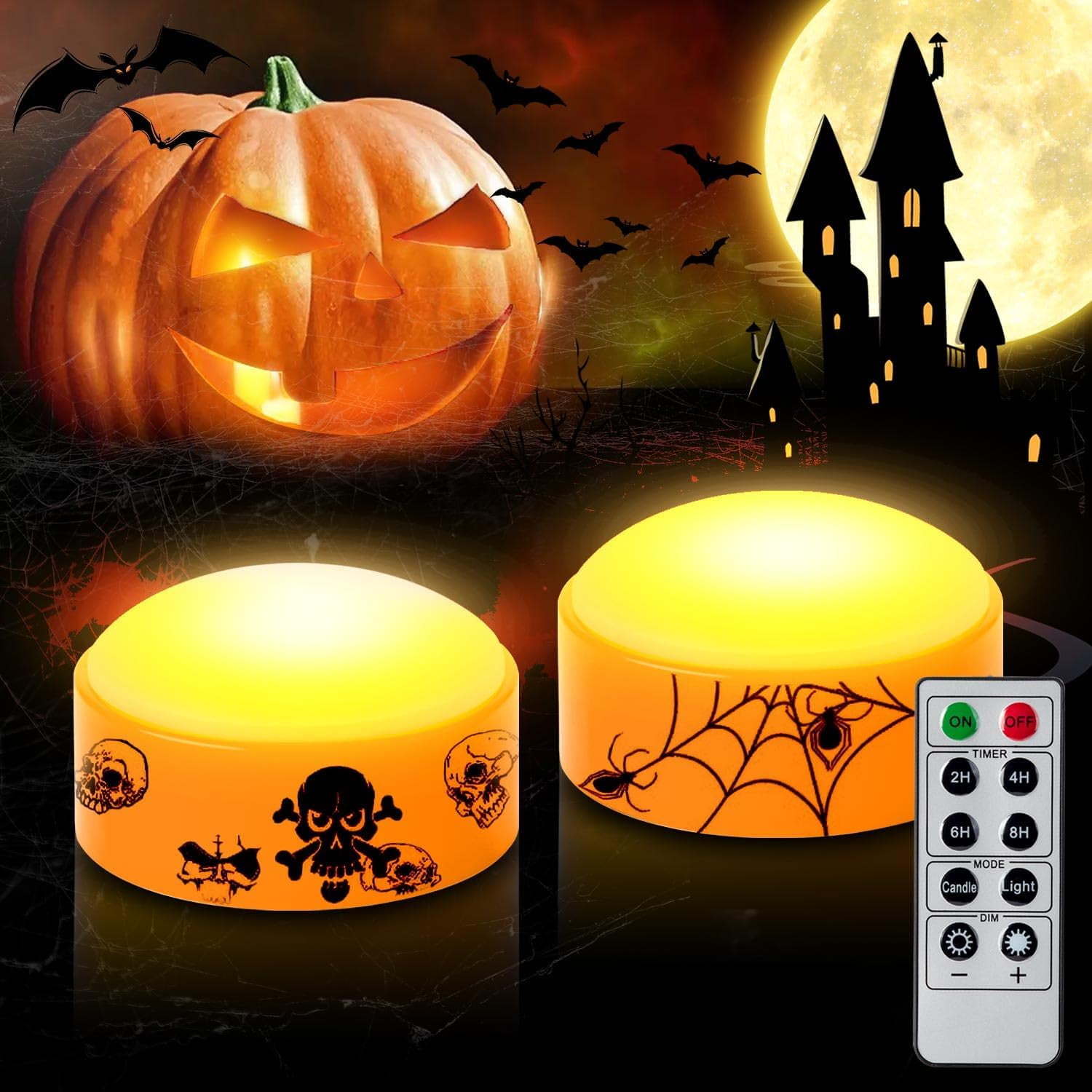 CANDLE IDEA 2 PCS Halloween LED Pumpkin Lights with Timer and Remote
